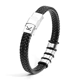 SAMINO Cuero Negro 26 Pulseras de Acero Inoxidable de Primera Letras Para Hombres Pulseras Colgantes de Letra A - Z Tejidas Pulseras Regalos Para Marido Padre Hijo Novio Tío (K)