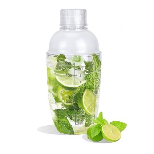 Cocktail Shaker 530ML Plastic Transparent Drink Shaker Bottle with Scale and Strainer Mixer Shaker Cup Bottle for Home Liquor Bar Milk Tea Shop Party Coffee