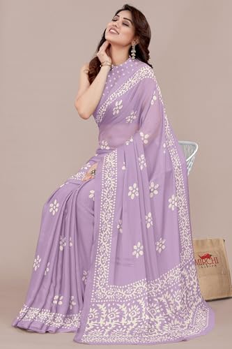 Image of MIRCHI FASHION Saree for Woman Chiffon Batik Printed | Lightweight Daily Wear Women's Office Sari with Blouse Piece (Available in 40 Colours)