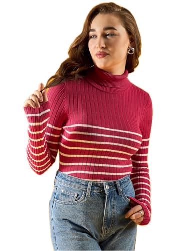Image of 98 Degree Women Pure Cotton Turtle Neck Sweater Has A Full Sleeve & Straight Hem-AW25AZG1157-BLACK