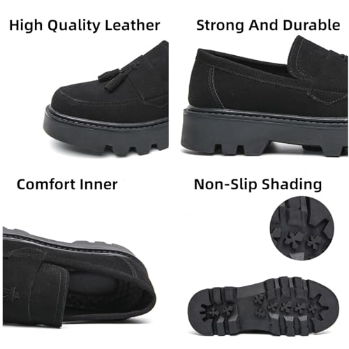 Men's Suede Leather Slip On Tassel Platform Loafers Vintage Round Toe Non-Slip Luxury Formal Shoes Casual Business Penny Dress Loafers3