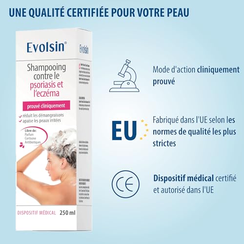 Evolsin® Shampooing contre l'eczéma et le psoriasis pour cheveux secs et irrités 250 ml - Alimente et soulage les démang