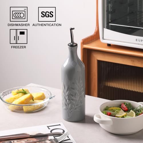Sweejar Large Ceramic Olive Oil Dispenser Bottle, 24 Oz Relief Opaque Oil Cruet Protects Oil To Reduce Oxidation, Storage Vinegar, Soy Sauce, Coffee Syrup, Liquids, Set of 1 (Gray) by Sweejar Home - Used condition - Image 2
