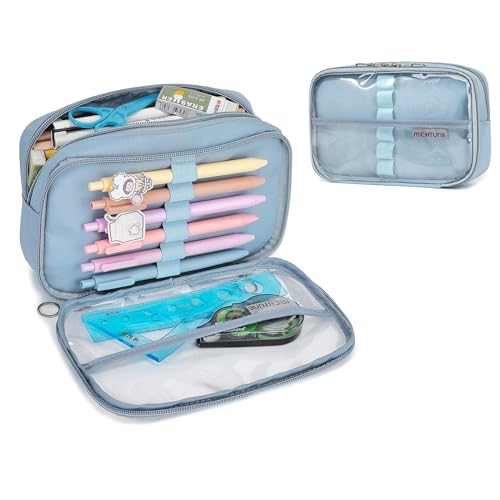 Image of Pencil Case, Large Capacity Zipper Pencil Pouch, Multi- Slot Pen Bag, Transparent Makeup Bag, Portable Office Stationery Pencil Bag.