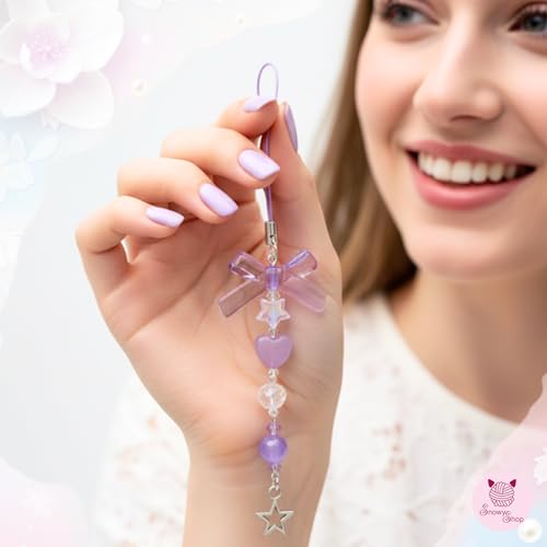 Image of SNOWY SHOP Korean Silver Bow Phone Charm - Cute Heart & Starfish Pendant | Aesthetic Korean Mobile Chain, Bag Hanging & Keychain Jewelry for Girls & Women