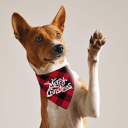 Heyiminy Bandana de Natal Xadrez Vermelha Preta para Cachorros, Bandana de Natal para Cachorros, Ban