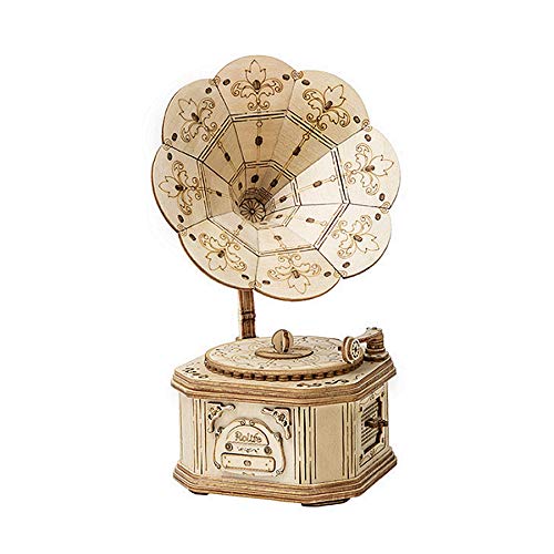 Plextone Puzzle Box 3D Wooden Puzzle Model Kits, Assembly Toys, Best DIY Toy - Christmas/Birthday for Adults & Teens (Phonograph)