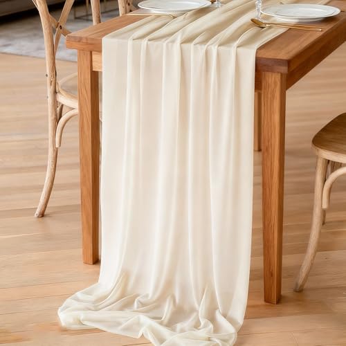 Xyvor Chemin de Table Mousseline de Beige, 70x300 cm Chemin de Table en Gaze, Lavable Chemins de Tables Beige pour Décoration de Mariage Anniversaire Vacances...