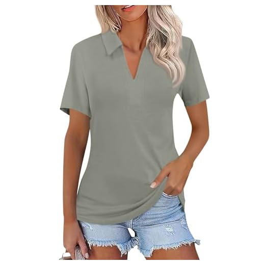 Polo Shirt Femme Manches Courtes Classique Revers Boutonné Coton Polo Coupe Slim Décontractée Sport Tennis Golf Hauts à Rayures Imprimés Basique T-Shirt Gris 2XL