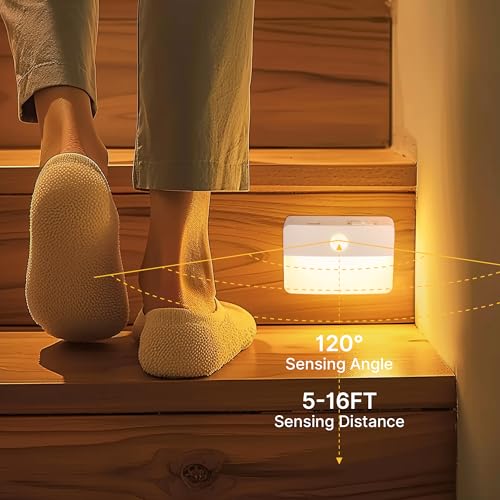 Image of 3 Pack Rechargeable Motion Sensor Stair Lights for Indoor, Wireless Battery Operated Night Light, Magnetic Led Stick On Portable Lamp for Step Hallway Closet Under Cabinet Bedroom Kitchen Bathroom