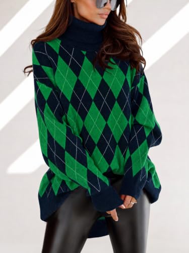 Image of Womens Turtleneck Oversized Sweater Batwing Chunky Pullover Sweater Casual Fall Loose Knit Jumper Top