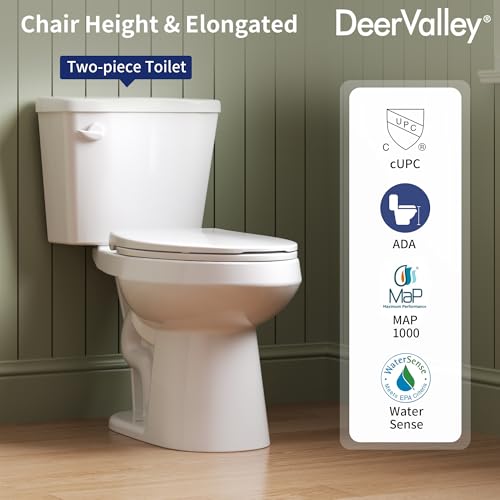 Image of 2-Piece Toilet 1.28 GPF Single Flush Elongated Chair Height Toilets MAP 1000g White 12 Inch Rough In Toilet Includes Soft Close Seat
