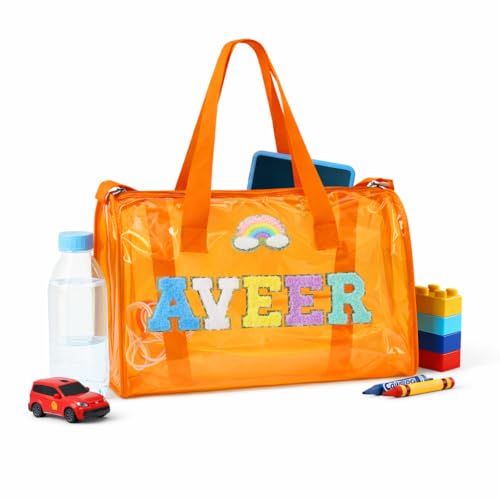 Image of AICA Personalized Name Embroidered Letters & Patch Duffle Bag for Kids Boys & Girls Age 1-18 Years Age Group (Orange) | Gift for Boys Girls Kids