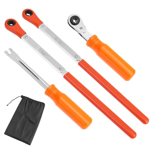 QWORK 4 Piece Slack Adjuster Wrench & Tool Kit Heavy Duty Truck Brake Service Set with Ratcheting XL Wrenches (5/16 XL 7/16 XL 9/16) & Release Tool