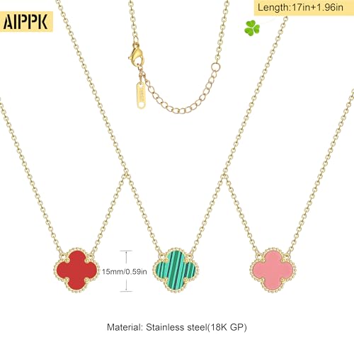 Image of AIPPK 18K Gold Plated Clover Pendant Necklace Set for Women Fashion Four Leaf Clover Necklace Lucky Simple Jewelry Gifts for Women 3Pcs