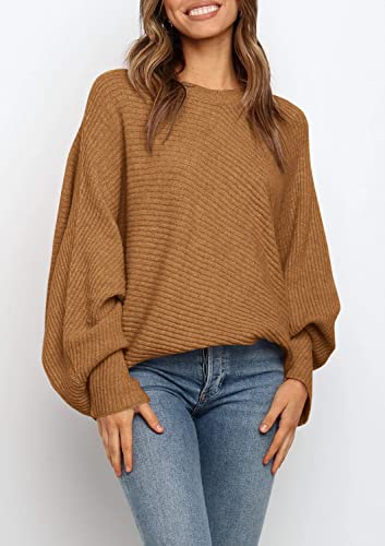 Image of Mafulus Womens Oversized Sweater Fall Winter Slouchy Pullover Jumper Tops | Crewneck,Batwing Sweaters Puff Long Sleeve,Cable,Ladies,Chunky,Knit,Tunic,Warm,Soft Sweaters
