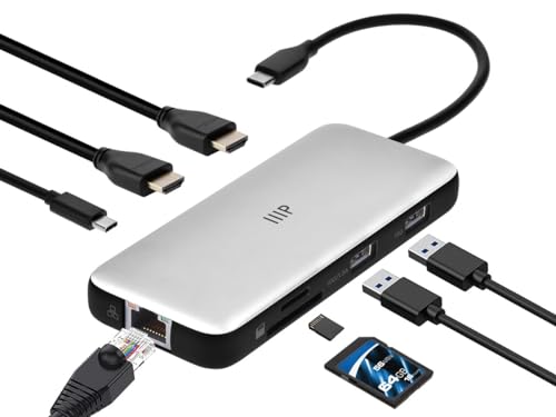 Adaptador HDMI dual Monoprice Ethernet y lector SD USB 10Gbps 6
