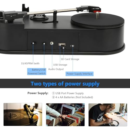 KIKAPA Phonographe portable 33/45RPM Tourne-disque Convertisseur Enregistrer des disques vinyles de musique sur carte MP3 TF / USB Haut-parleur intégré Pièces de rechange - Les Beatles, Paul McCartney, John Lennon, RIngo Starr, George Harrison KIKAPA Phonographe portable 33/45RPM Tourne-disque Convertisseur Enregistrer des disques vinyles de musique sur carte MP3 TF / USB Haut-parleur intégré Pièces de rechange – Image 4