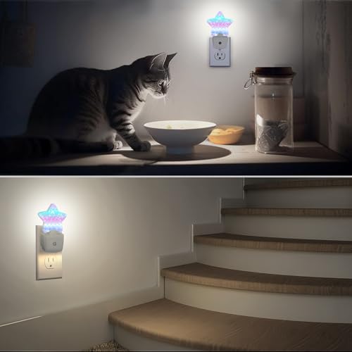 Image of Kawaii Fish Scale Night Light,Dusk to Dawn Smart Sensor Nightlight for Bedroom Bathroom Kitchen Hallway Stairs Hallway,Plug-in,Energy Efficient Decor Desk Lamp Gifts