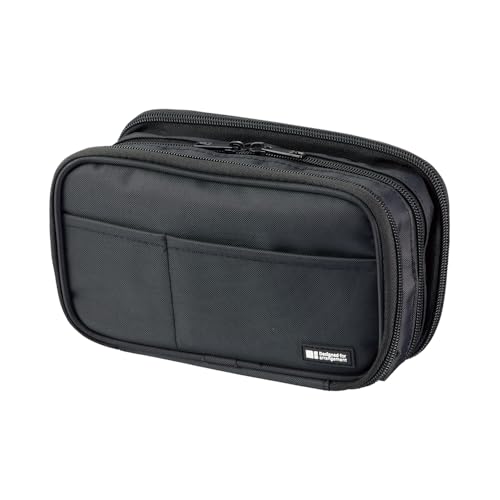 Image of LIHIT LAB Large Capacity Triple Zipper Pencil Case For School Office College, Big Capacity 8 Compartments Pencil Bag Holder Adults Teen Boys Girls, Travel Cosmetics Storage, Jet Black (A7556-124)