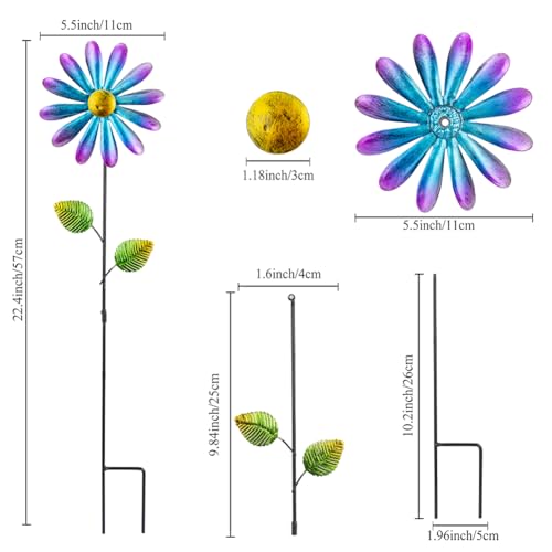 DREAMYSOUL 4 Packs Metal Flowers Wind Spinners Outdoor, Pinwheel Decorative Garden Stakes, Metal Small Wind Spinner for Yard and Garden Decor - image 4