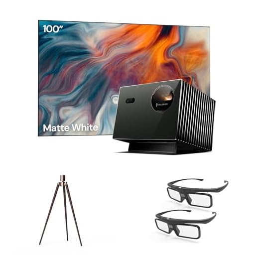 Valerion Heimkino-Paket – Enthält Valerion Pro2 4k-Projektor + 100 Zoll mattweiße Leinwand + Walnuss-Stativständer + 3D-Brille