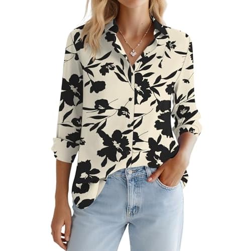 LOMON Button Down Shirt for Women Spring Tops Long Sleeve Collared Blouses