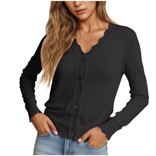 Women's Cardigan Sweater V Neck Lightweight Button Front Knit Tops Black - image 2