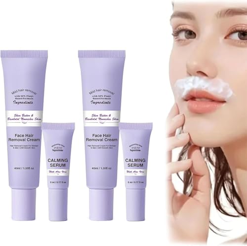 Facial Hair Removal Cream, Painless Facial Gentle Hair Removal Cream For Face And Body, Painless Formula, Lasting Smooth Skin, Instant (40Ml+5Ml, 2 Se