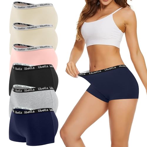 Uizuooy Boxershorts Damen Baumwolle Pantys Damen Weich Frauen Unterwäsche Stretch Hipster Sport Unterhosen mit Baumwoll Schritt 6er Pack UN4-XL-6