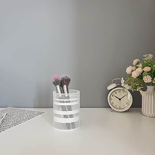 Produco Pen Holder For Desk, Metal Mesh Pencil Holder Cup Organizer Office Stationery Caddy Stand Makeup Brush Holder, White (Mid) #TOP2