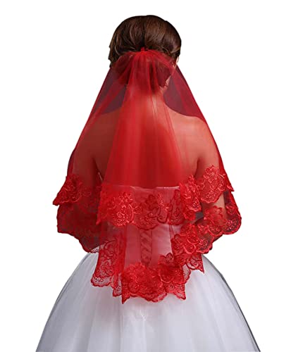 Voile de mariée rouge long en dentelle de qualité supérieure pour une élégance intemporelle
