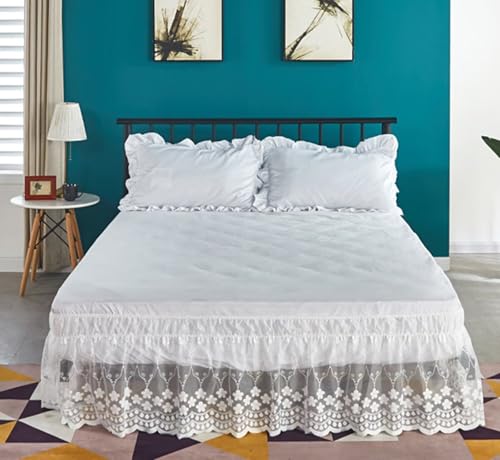Swing Penguin Floral Lace Tulle Elastic Bed Skirt Princess Ruffle Wrap Around Bed Wrap Easy Fit Dust Four Seasons White Full