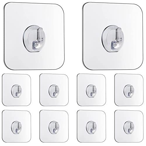 Juliyeh Magic Hooks, Transparent Self-Adhesive , Removable Without Nails Heavy Duty Sticky Hooks for Kitchen, Bathroom, Door Wall,10 Pack Black gyg8-01