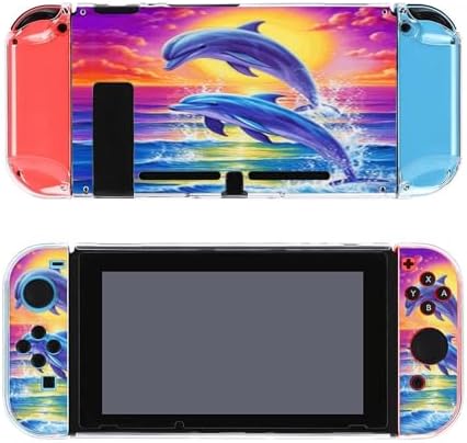 Painting Two Dolphins Jumping Water Switch Screen Protector Case Cover Full Accessories Switch Game Case Protection Skin for Switch Console and Joy-Cons