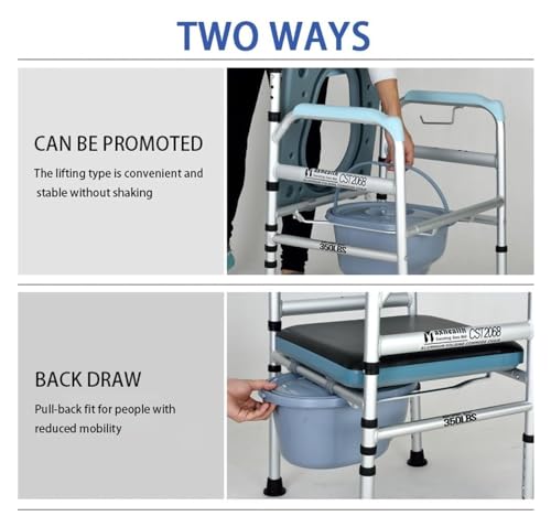 Silla de inodoro ajustable en altura con apoyabrazos, respaldo y cubeta para baño miniatura 6
