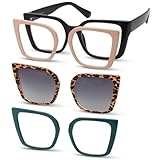 BLUECUT Women’s Magnetic Clip On Sunglasses & Blue Light Blocking Glasses – Stylish Eyewear Frame Set with 3 Interchangeable Fronts for Endless Looks (Sun & Clear Styles)