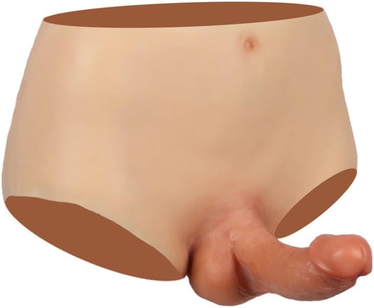 Silicone Realistic Dildo Panties Real Strap Invisible Strap-on Underwear Female Portable Sexual Toys Dildo 4mm for Women Couples, Brown