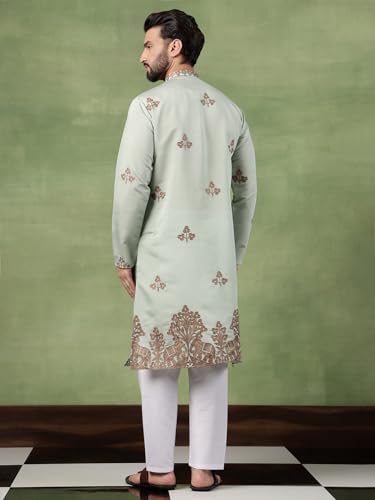 Image of SOJANYA (Since 1958 Men's Cotton Contrast Coffee Thread Embroidered Long Kurta