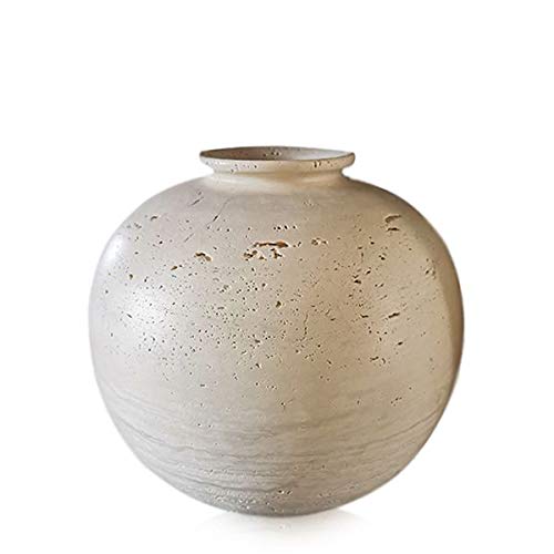 Vase centre de table travertin clair porte fleurs rond de salon