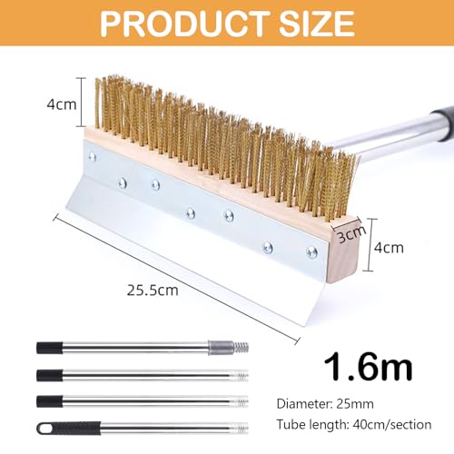 Pizza Oven Brush, 160cm Pizza Oven Cleaning Brush with 2 Scrapers Garden Oven Brush Brass Pizza Stone Cleaning Tool for Indoor Outdoor Dining Grill Pizza Oven Accessories - Image 7