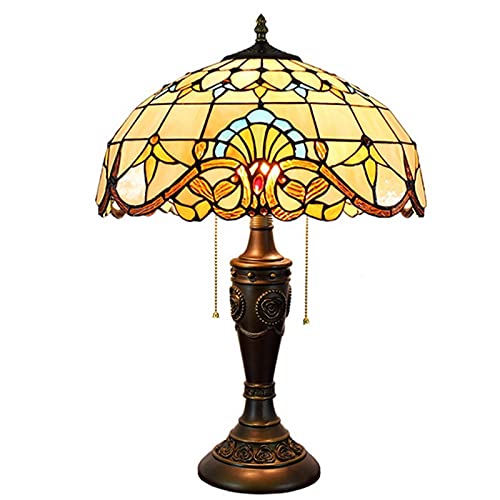 GAUUA Tiffany Style Table Lamp Rustic Large Table Lamp Baroque Style Stained Glass Table Light for Living Room Bedroom Bedside Nightstand Night Light