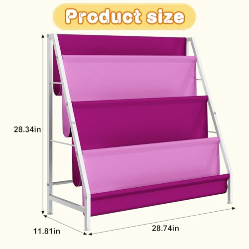 Image of Aokitsink Kids Bookshelf for Kids Rooms, 4-Tier Montessori Bookshelf,Nursery Book Shelves,Pink Toddler Bookshelf, Metal Kid's Book Storage Organizer for Girls Room Furniture Playroom Kindergarten