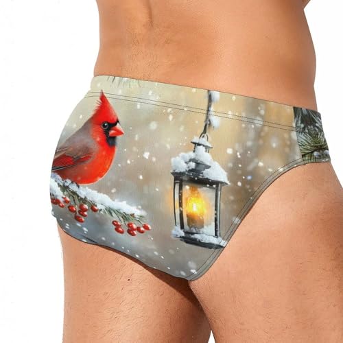 Cardinal Winter Bird Printed Swim Briefs for Men Sexy Bikini Swimwear Elastic Beach Trunks Bathing Suit4