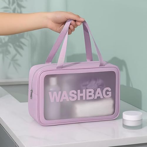 Image of Travel Makeup Pouch Set Toiletry Bag Cosmetic Organizer Bag for Women and Girls Toiletry Storage Kit Set of 3 (Purple)
