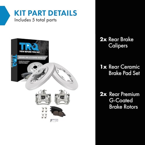 Image of TRQ Rear Brake Pad and Rotor Set Ceramic G Coated Rotors Calipers Compatible with 2015-2019 Ford Transit-350 HD