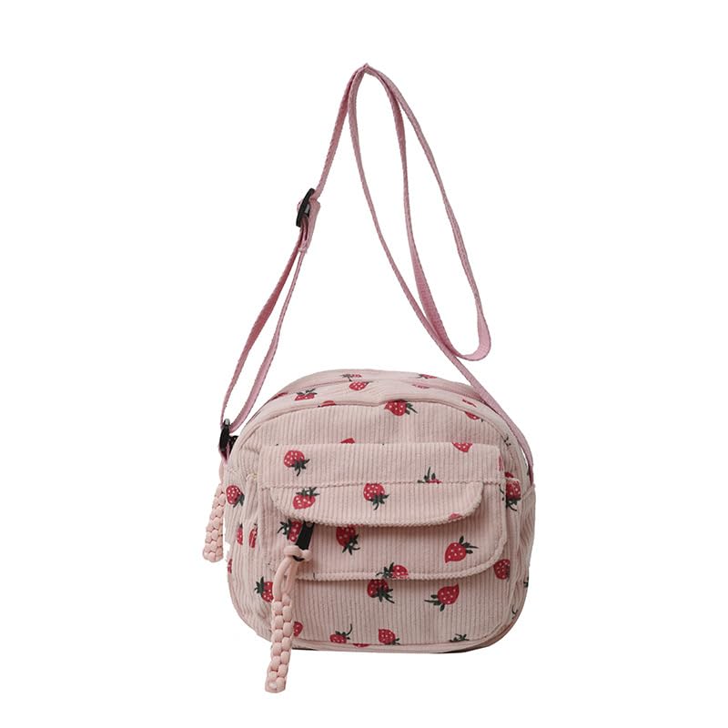 Cute Crossbody Bag For Women Girls Strawberry Purse Corduroy Tote Bag Fashion Chain Shoulder Handbag Canvas Bags