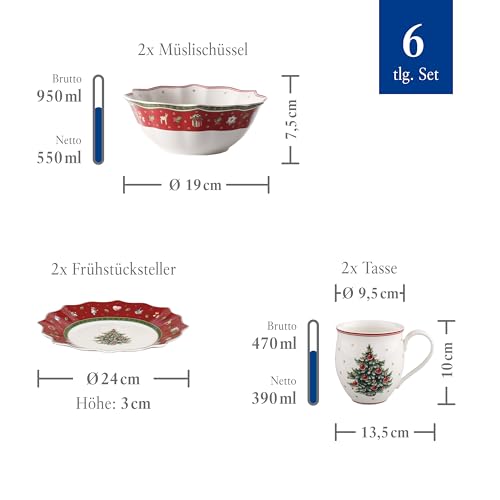 Villeroy & Boch 6-Pieces Toy's Delight Breakfast Set for 2, Red, Porcelain - Image 9