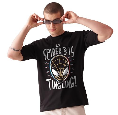 Image of Unisex 100% Cotton Superhero Graphic Printed Drop Shoulder Oversized Fit T-Shirt for Men and Women