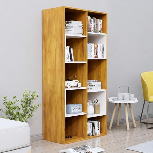 Image of Bniture 10 Tier Engineered Wood Open Book Shelf Wooden Bookshelf for Home, Kids Room & Study Room | Multipurpose Free Stand Corner Book Organizer for Library Room, Office | Giant Wood & Frosty White